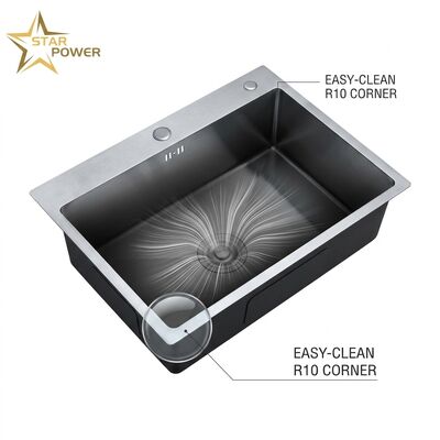 Bon prix 16 calibre 304 en acier inoxydable, évier de cuisine à goutte à goutte, finition brossée en ligne
