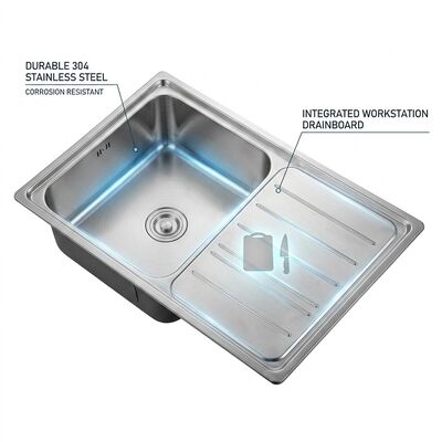 Bon prix 30x18 pouces sous-montagé poste de travail évier de cuisine 304 en acier inoxydable seul bol 18 calibre avec drainage en ligne
