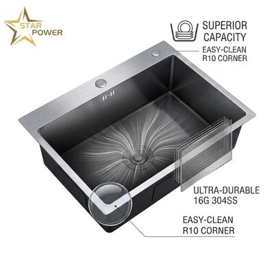 Qualité 16 Gauge 304 Stainless Steel Deep Single Bowl Kitchen Sink Drop-in 33x22 Inch 10 Inch Basin Brushed Finish usine