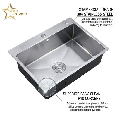 Qualité 16 Gauge 316 Stainless Steel Deep Single Bowl Kitchen Sink Drop-in 30x18 Inch 10 Inch Basin Brushed Finish usine