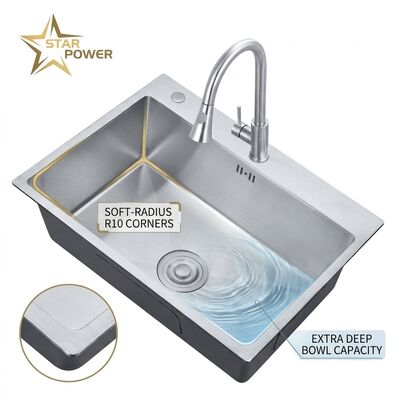 Bon prix Drop-In 27x18 Single Bowl Kitchen Sink SUS304 Handmade 22 Gauge Deep Basin en ligne