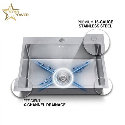 Qualité 30 Inch Overmount Single Bowl Kitchen Sink 18 Gauge with Integrated Drainboard usine